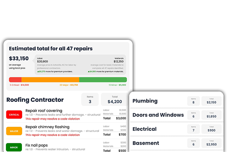 Repair estimate report showing suggested price reduction from inspection findings